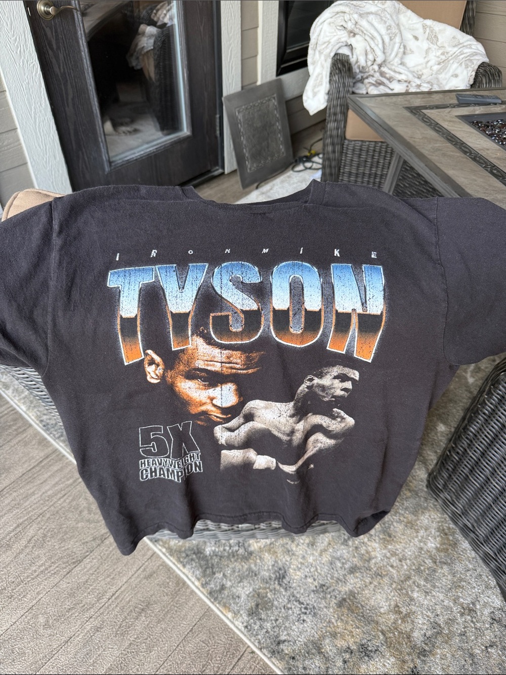 Vintage Iron Mike Tyson Graphic Tee - Black with Orange/Blue Print